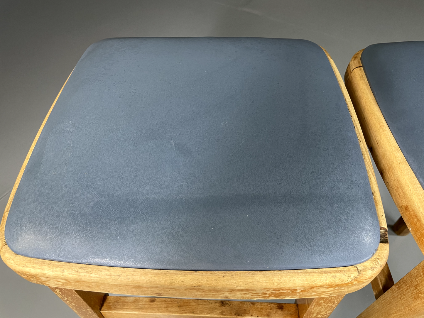 EB2092 A Pair of Vintage Kitchen Stools, 1960s, Beech Frame, Vinyl pads, MDIN