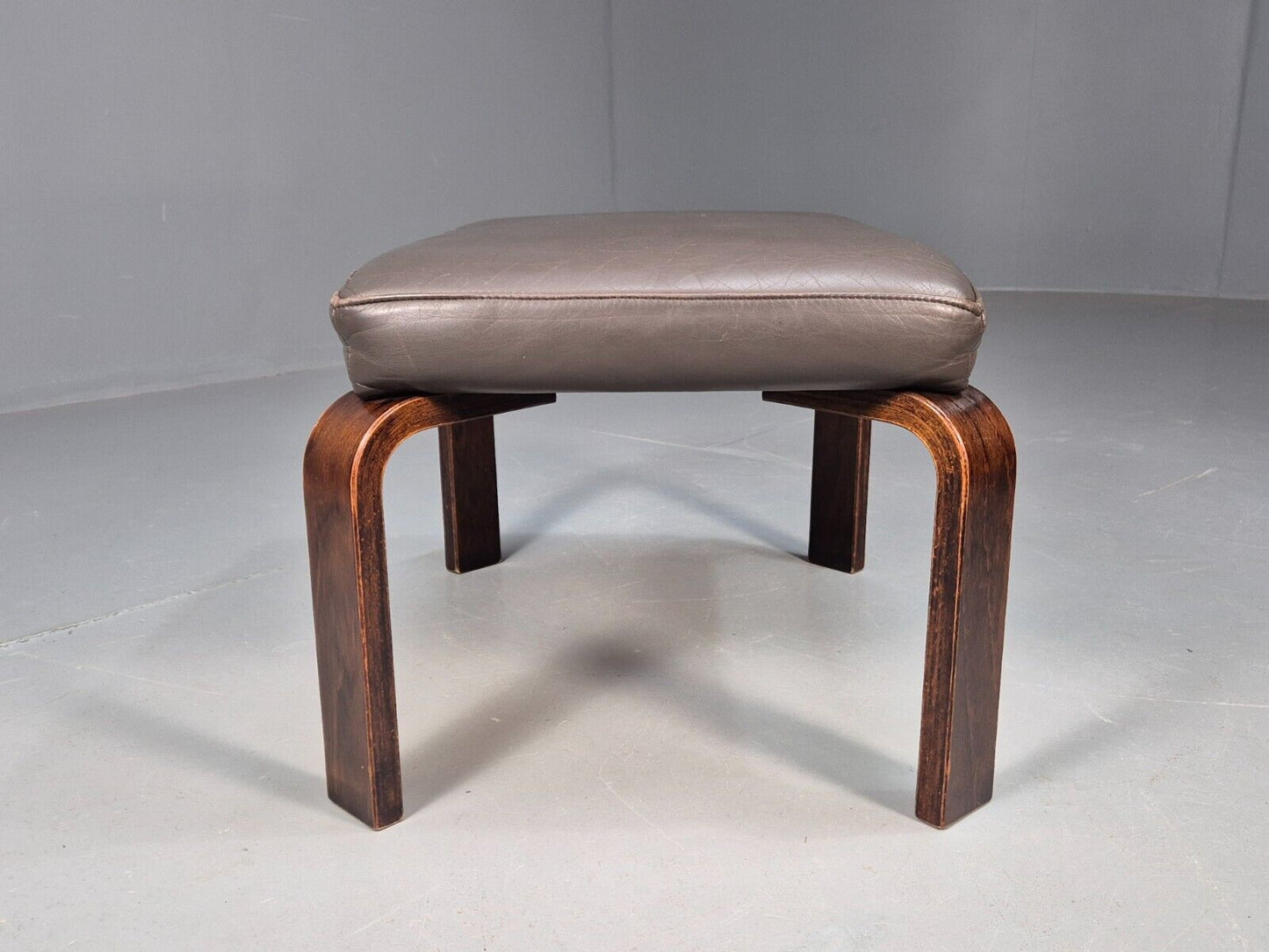 Vintage Danish Footstool Brown Leather Bentwood 1970s Retro MCMEB8461 MFOO