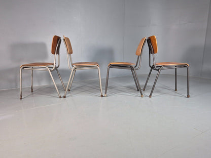 4 Danish Stacking Chairs Harlequin Set Teak Steel Mid Century Retro EB8334 MSTA