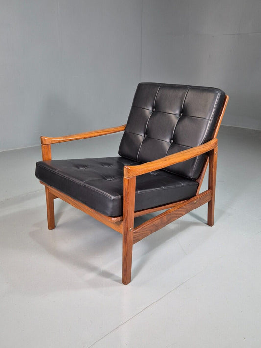 Vintage Swedish Lounge Chair Black Vinyl Teak Frame Erik Worts Retro EB7590 MNOR