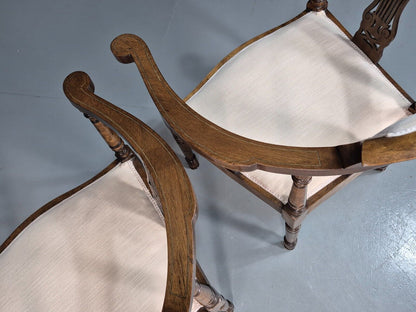 2 Vintage Lounge Chairs White Calico Fruitwood Inlay Edwardian EB8171 VCLO