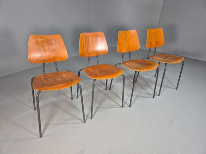 4 Vintage Danish Stacking Chairs Teak Plywood Steel Frame 1960 Retro EB8365 MSTA