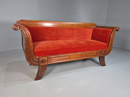 Vintage Danish Scroll Arm Sofa Red Upholstery Mahogany Antique EB7797 V3SS