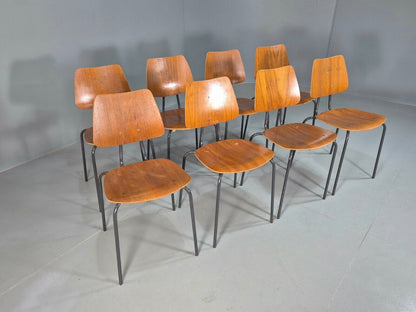 8 Vintage Danish Stacking Chairs Teak Plywood Steel Frame 1960 Retro EB8374 MSTA