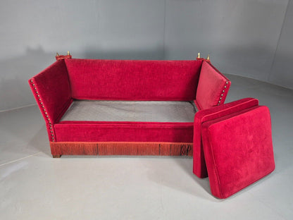 Vintage Danish Drop Arm Knoll Style 2 Seat Sofa Red Velour EB8063 V2SS