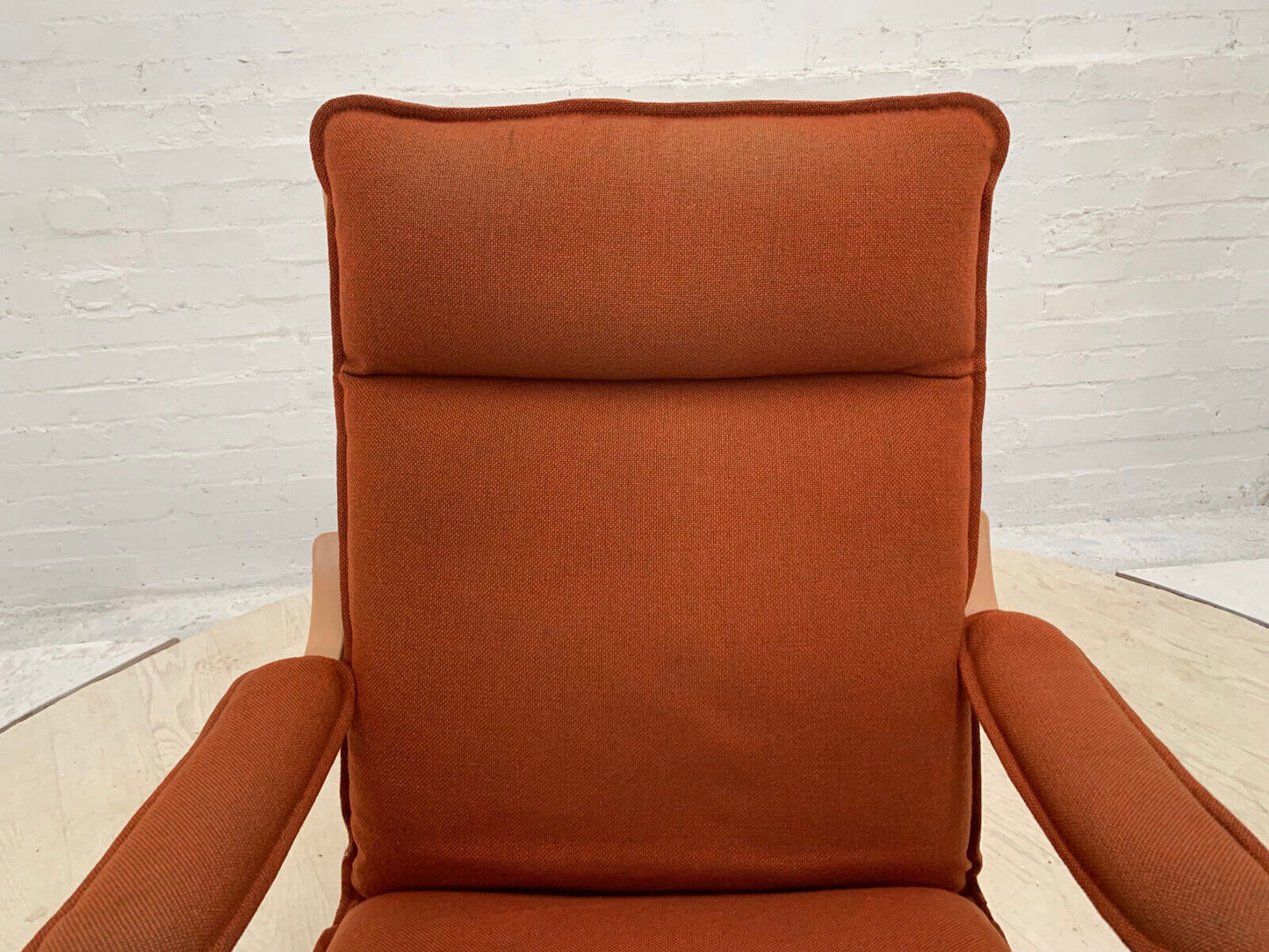 EB3659 Danish Skippers Beech Lounge Chair with Orange Wool Cushion Retro MBEN