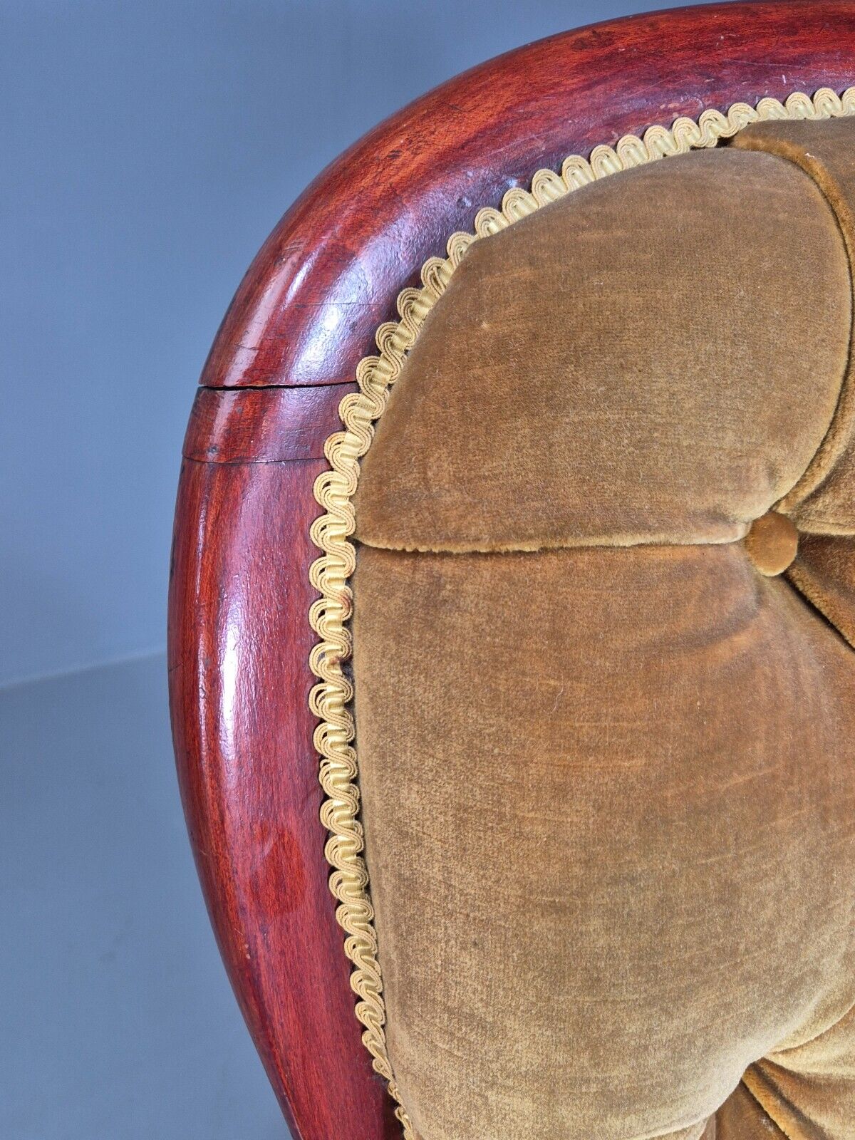 Vintage Lounge Chair Deep Gold Velour Balloon Back Antique EB8206 VCLO