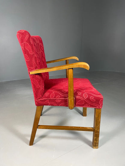 EB6589 Vintage Danish Desk Chair Red Moquette Beech Frame 1950s Retro VDIN