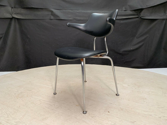 EB2552 Danish Chromed Steel & Black Vinyl Chair Mid-Century Modern MDIN