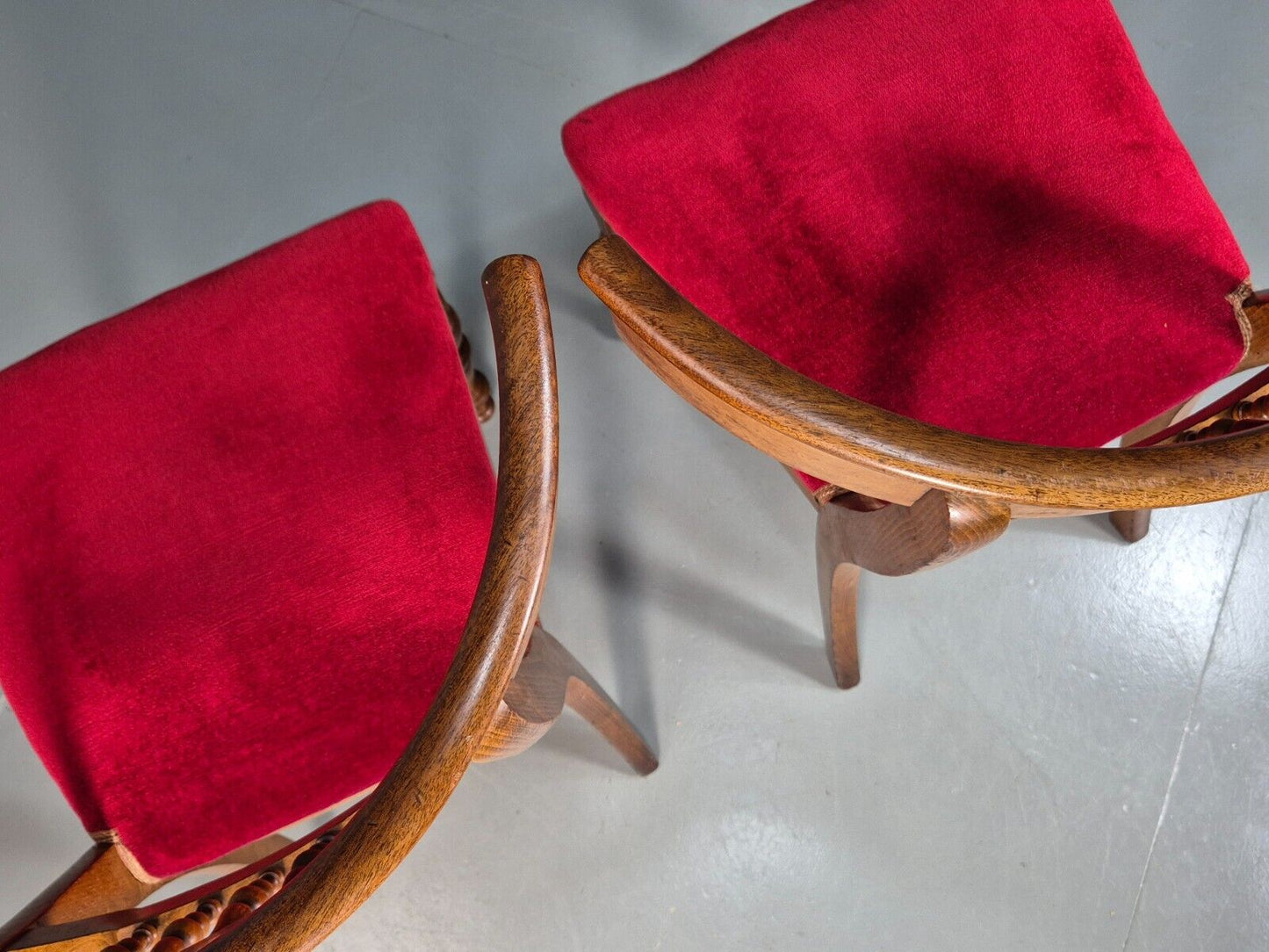 Pair Antique Danish Red Velvet And Mahogany Side Chairs Vintage EB8034 VCLO