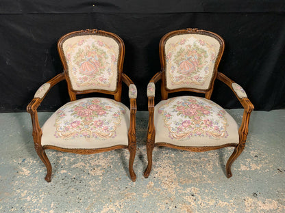 EB1971 2 Danish Beech & Fabric Chairs Vintage Lounge French Antique Style VCAR