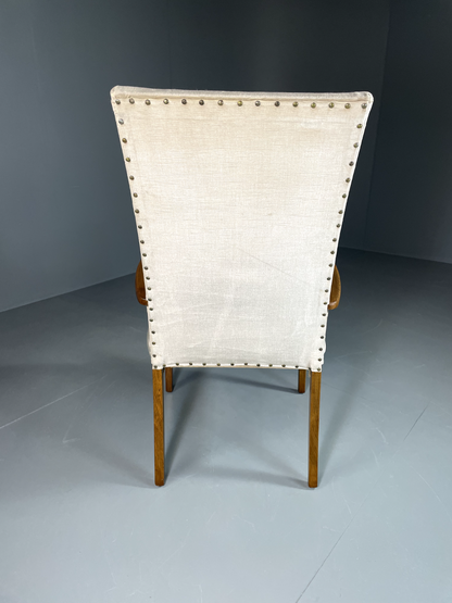 EB6009 Vintage Danish Highback Armchair Cream Velour Studded Seating VCLO