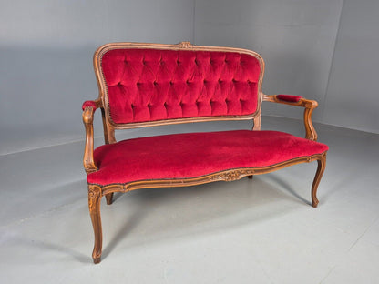 Vintage 2 Seat Sofa Red Velour French Antique Style 1980s Repro EB8655 V2SS