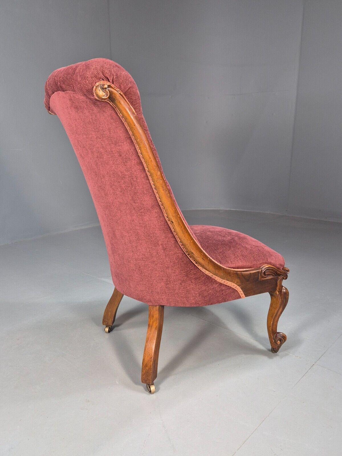 Vintage Nursing Chair Pink Cotton Fruitwood Frame 1800s Antique EB8454 VCLO