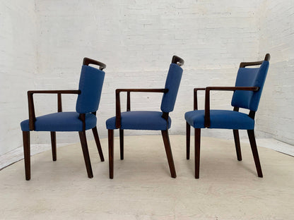 EB3767 Set of Three Danish Beech Desk Chairs with Blue Wool Vintage MDIN