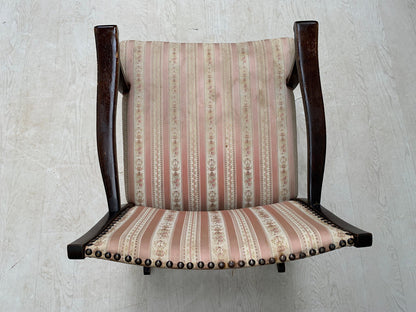 EB2913 Danish Stained Beech & Pink Striped Fabric Rocking Chair Vintage VCLO