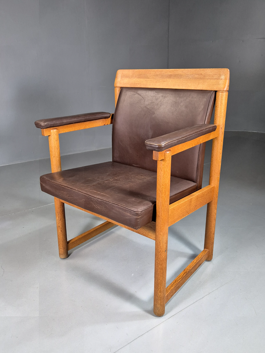 Vintage Swedish Armchair Brown Leather Oak Frame Retro MCM EB7390 MNOR