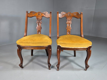 2 Vintage Dining Chairs Mustard Cabriole Leg Empire Style Antique EB7604 VCAR