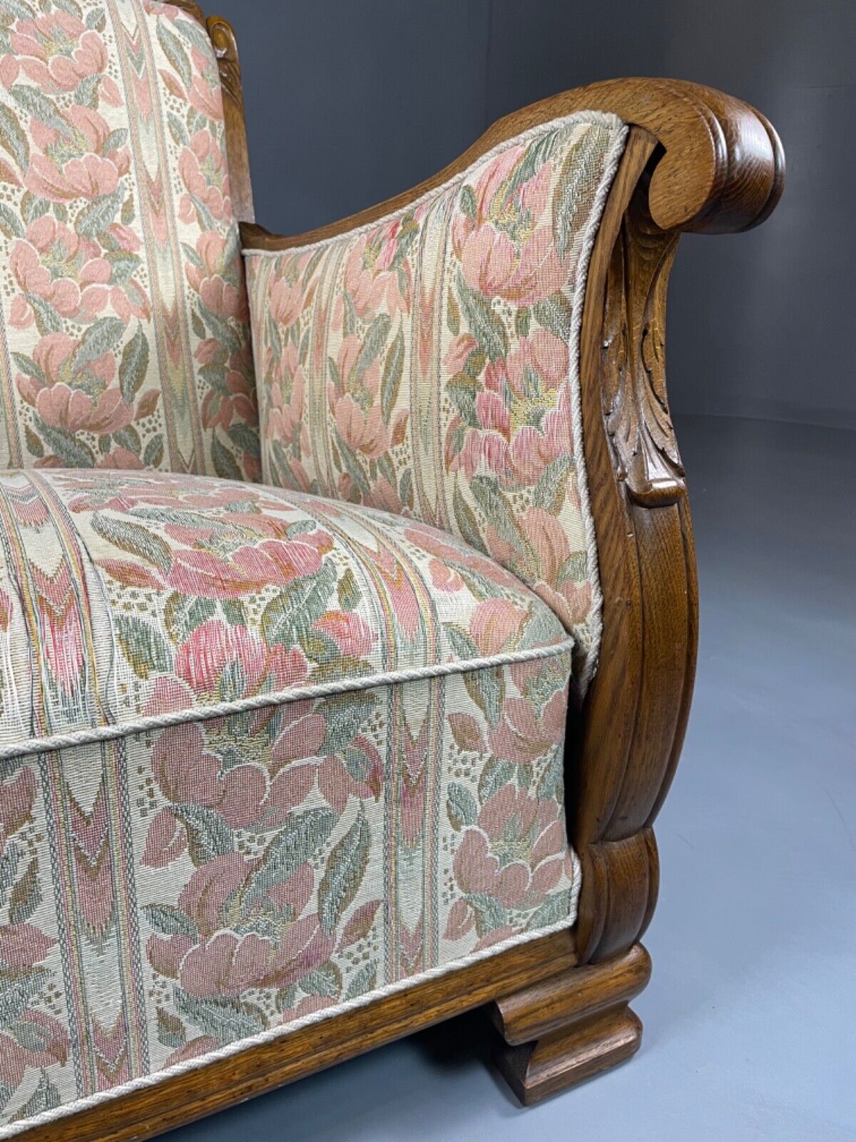 EB4510 Danish Circa 1930s Oak Framed Floral Upholstered Armchair, Retro, VCAR