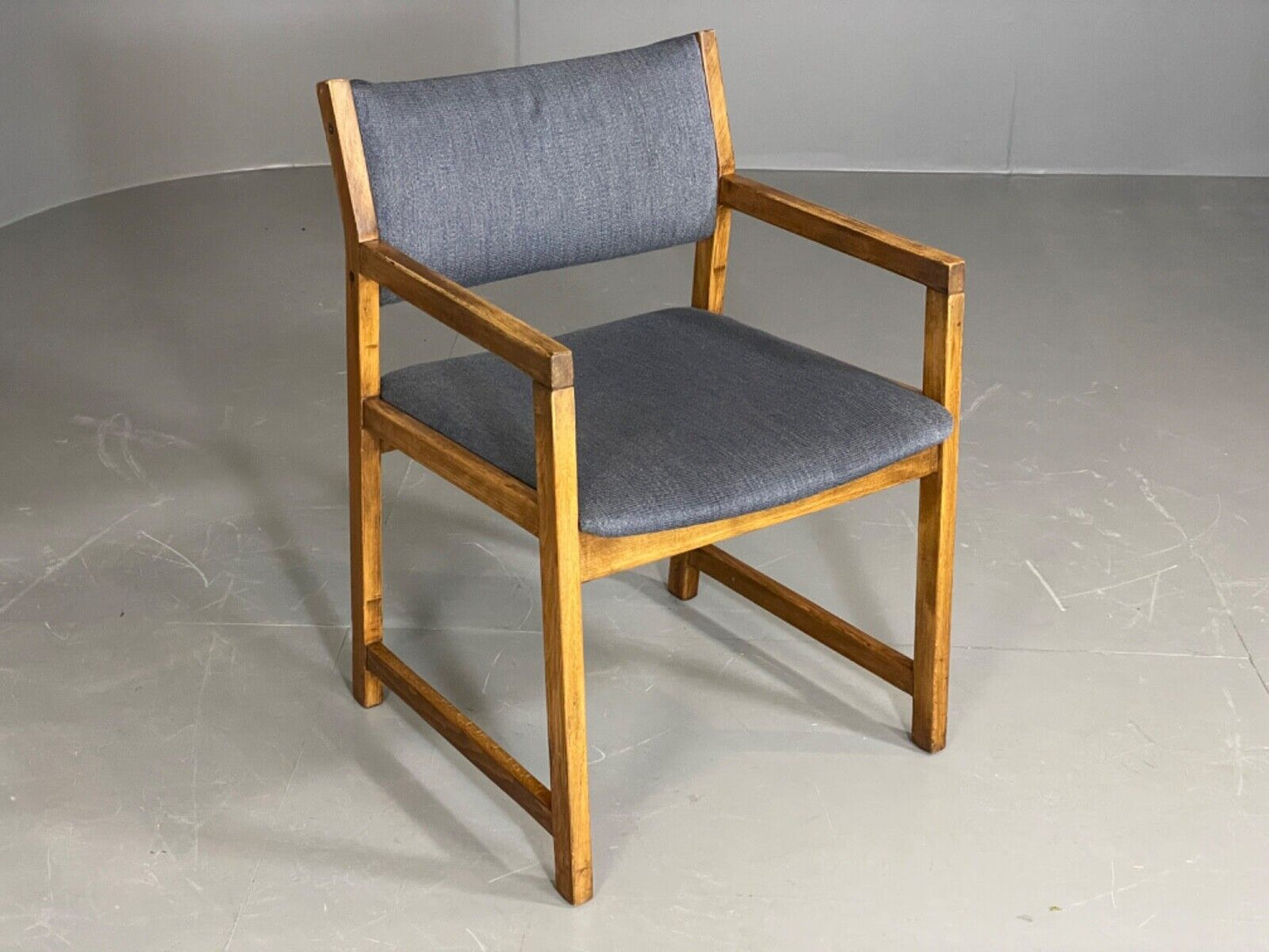 EB6145 Vintage Elbow Chair by Slagelse Oak Blue Cotton Danish Lounge MDIN