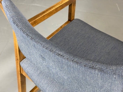 EB6150 Vintage Elbow Chair by Slagelse Oak Blue Cotton Danish Lounge MDIN