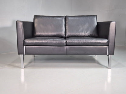 Vintage Danish 2 Seat Sofa black Leather Brushed Steel Stouby 1980s EB7487 M2SS