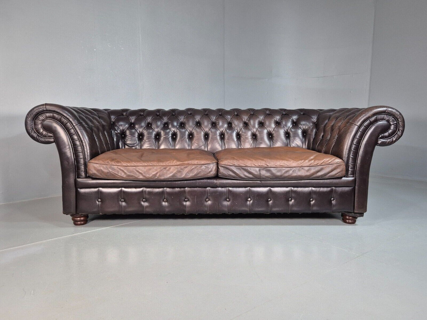 Vintage 3 Seat Chesterfield Sofa Brown Leather  Deep Buttoned EB8172 VCHE