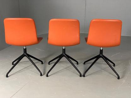 EB6130 Modern Swivel Bar Chairs Set Orange Vegan Faux Leather Retro Style MDIN