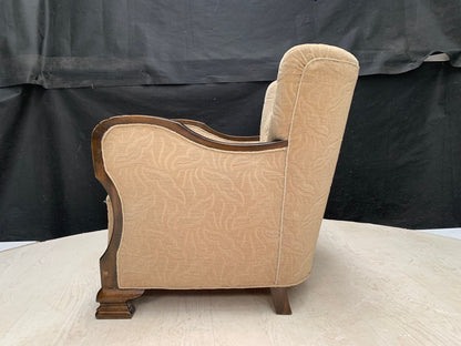 EB2887 Danish Stained Beech & Beige Patterned Fabric Chair Vintage Lounge VCAR