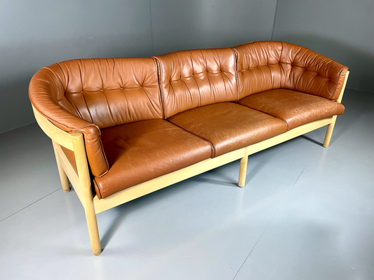 EB5734 Vintage 3 Seat Sofa By Neilaus Tan Leather Danish Retro Mid Century M3SS