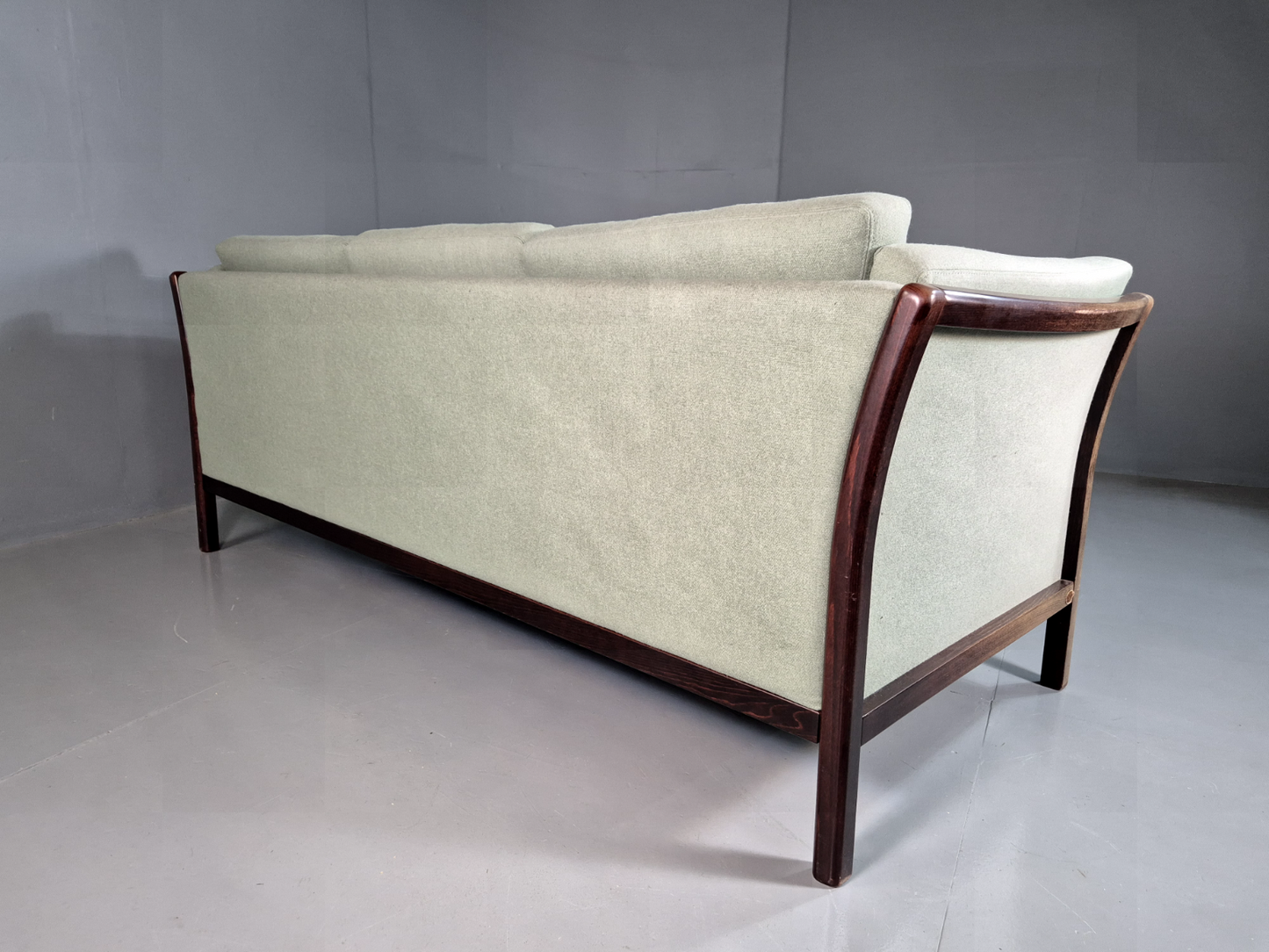 EB7286 Vintage Danish 3 Seat Sofa Green Wool Beech Frame Stouby Retro MCM M3SS