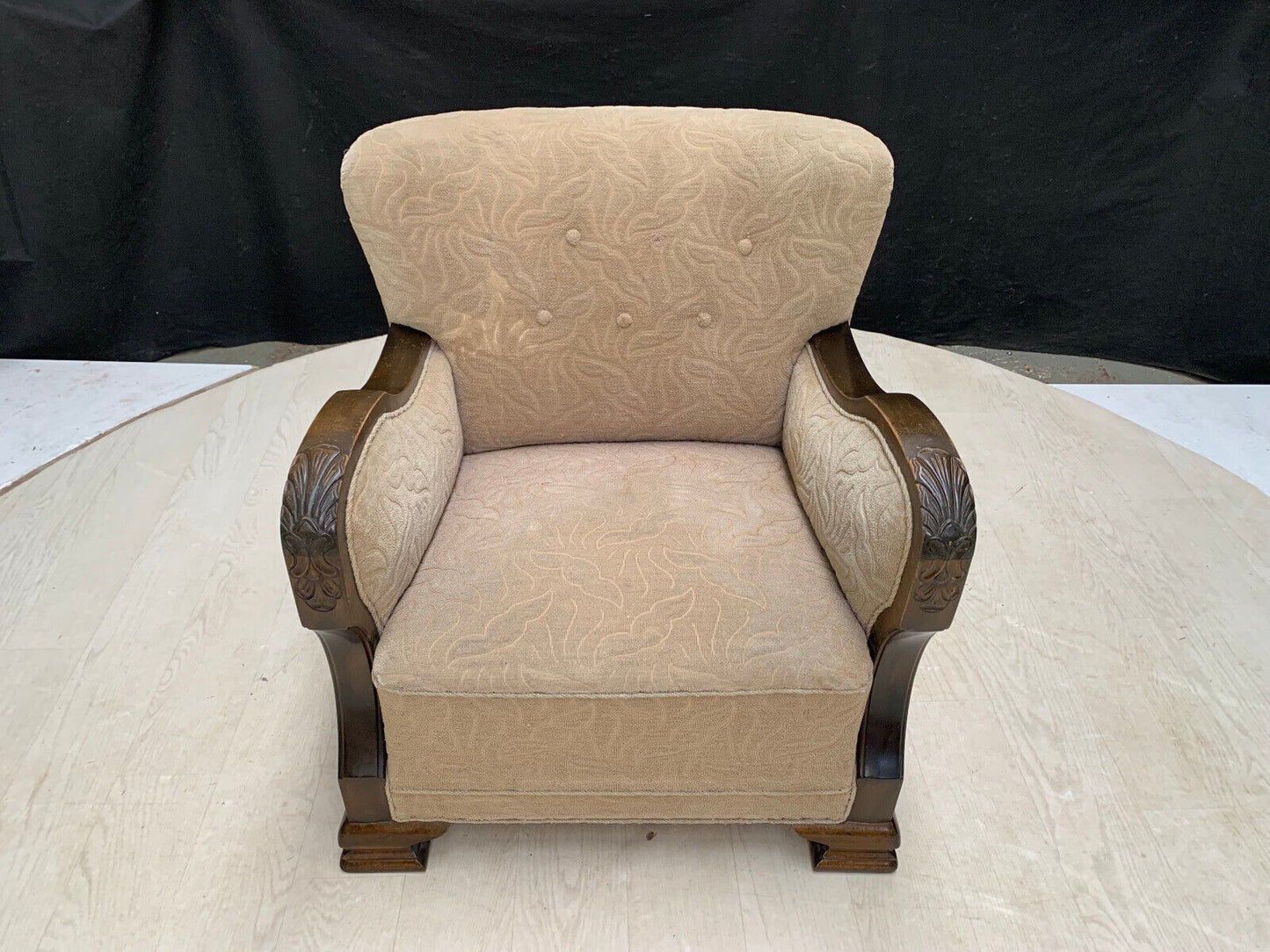 EB2887 Danish Stained Beech & Beige Patterned Fabric Chair Vintage Lounge VCAR