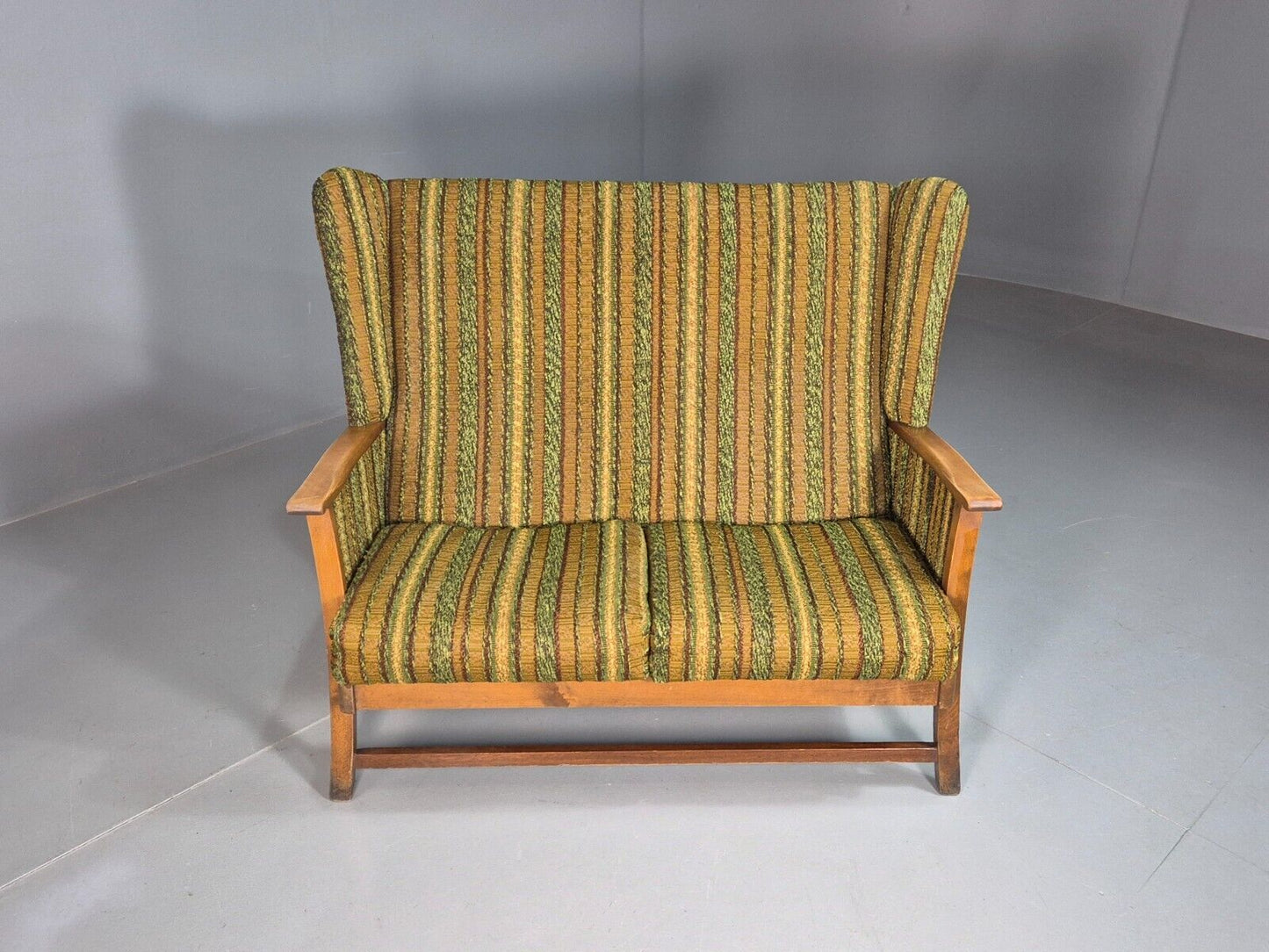 Vintage 2 Seat Sofa Green Hardwood Frame Wingback Retro 1950s EB8195 M2SS