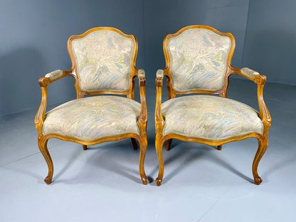 EB6428 2 Vintage Danish Louis XV Style Fauteuils Open Armchairs Retro VCLO