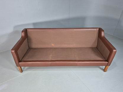 Vintage Danish 3 Seat Sofa Brown Leather Mogensen Style 1970s Retro EB7646 M3SS