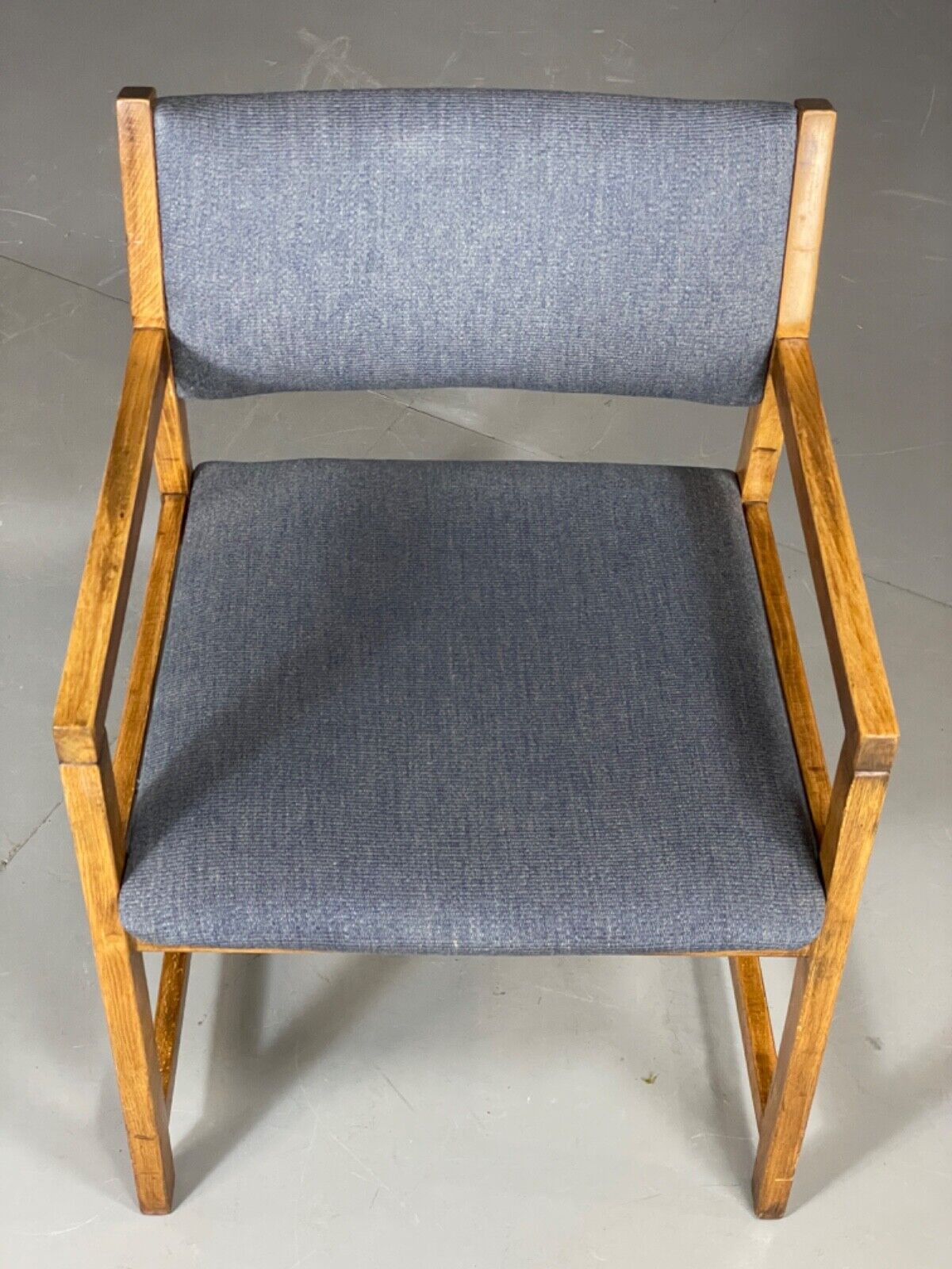 EB6150 Vintage Elbow Chair by Slagelse Oak Blue Cotton Danish Lounge MDIN