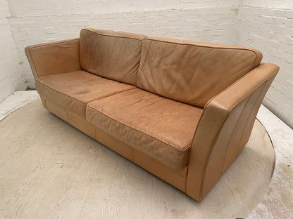 EB3355 Danish Skalma Tan Leather Two to Three Seat Sofa Mid-Century Modern M3SS