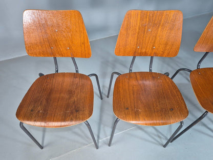 6 Vintage Danish Stacking Chairs Teak Plywood Steel Frame 1960 Retro EB8371 MSTA