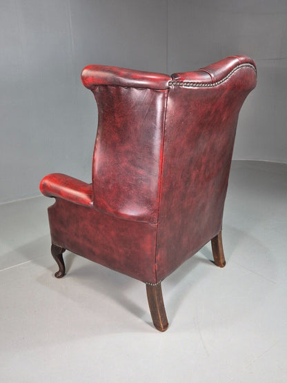 Vintage Wing Back Lounge Chair Red Leather Chesterfield Queen Anne EB7807 VCHE