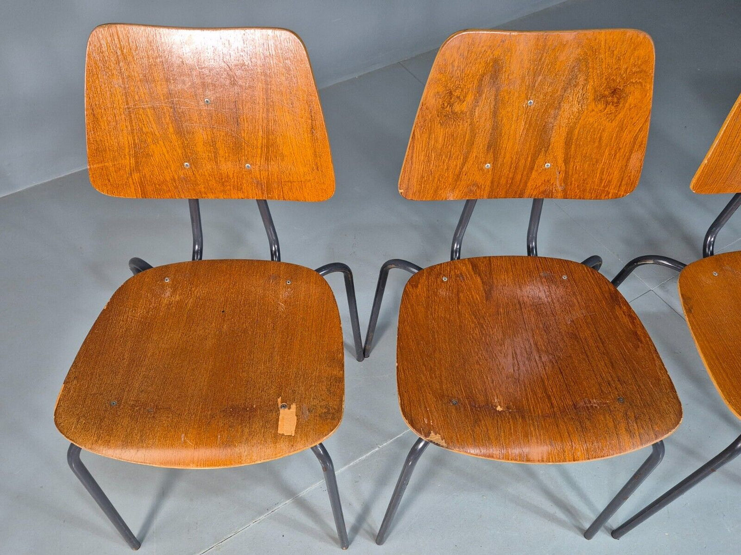 6 Vintage Danish Stacking Chairs Teak Plywood Steel Frame 1960 Retro EB8378 MSTA