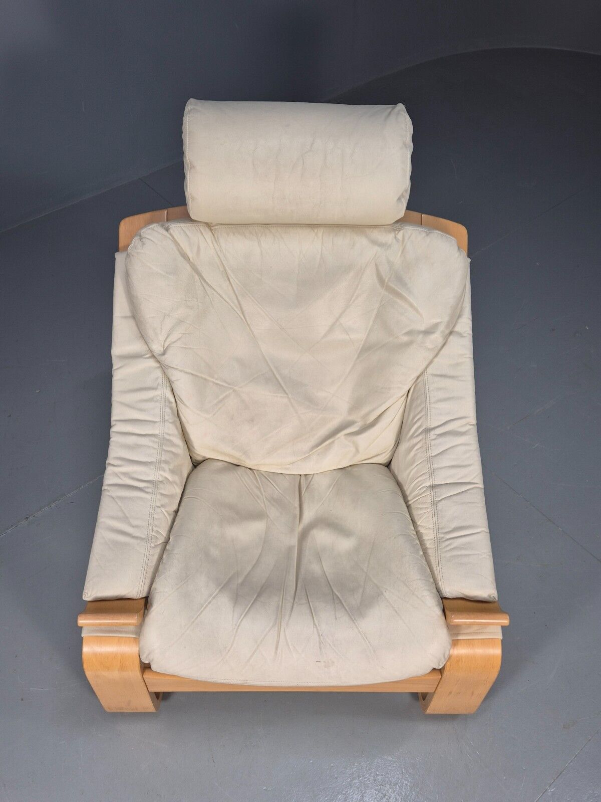 Vintage Swedish Lounge Chair Cream Leather Bentwood Krokken 1970 MCM EB8510 MBEN