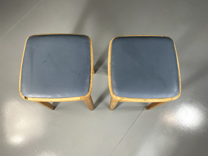 EB2092 A Pair of Vintage Kitchen Stools, 1960s, Beech Frame, Vinyl pads, MDIN