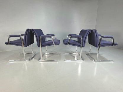 4 Vintage Elbow Chairs Blue Chrome Frame Boss Design 2004 EB7877 MDIN