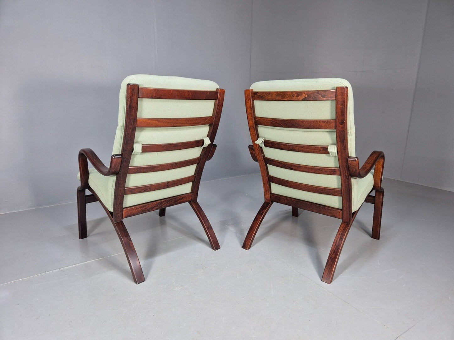 Pair Of Vintage Danish Stouby Mint Green Bentwood Armchairs EB8521 MBEN