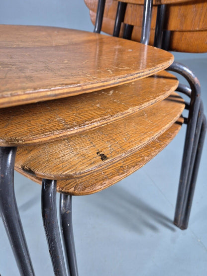 4 Vintage Danish Stacking Chairs Oak Plywood Steel Frame 1960s Retro EB8381 MSTA