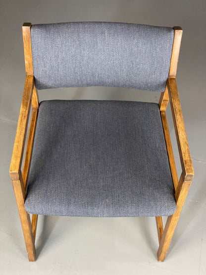 EB6164 Vintage Elbow Chair by Slagelse Oak Blue Cotton Danish Lounge MDIN