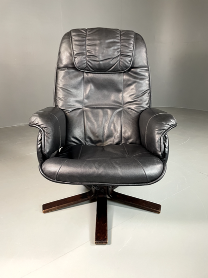 EB6065 Vintage Danish Swivel Chair Recliner Black Vinyl Retro MSWI