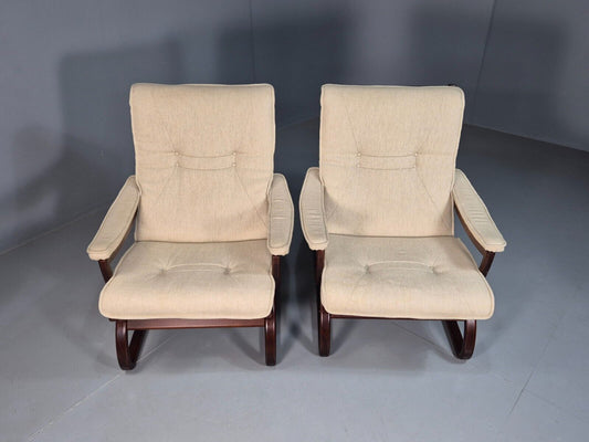 2 Vintage Danish Lounge Chairs Cream Wool Bentwood 1980s Retro MCM EB8256 MBEN