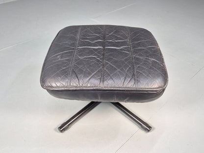 Vintage Danish Black Leather Footstool Black Metal Base EB8692 MFOO