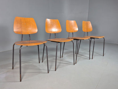 4 Vintage Danish Stacking Chairs Oak Plywood Steel Frame 1960s Retro EB8381 MSTA